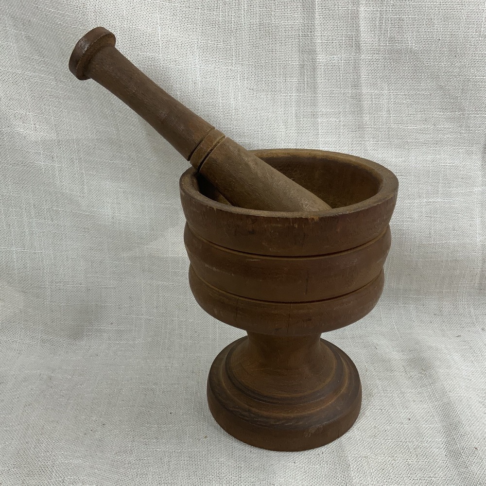 Large Vintage Wooden Mortar And‎ Pestle Hand Turned Primitive Cottage Farmhouse